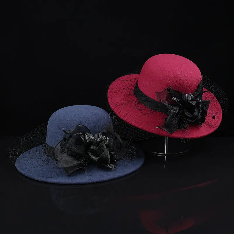 Net Yarn Flowers Woolen Basin Hat Female European And American French Hepburn Style hercurva