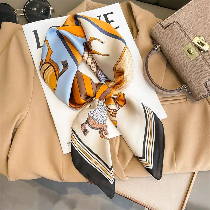 Artificial Silk Striped High-grade Korean Style Stylish Beach Arm Bag Silk Scarf hercurva