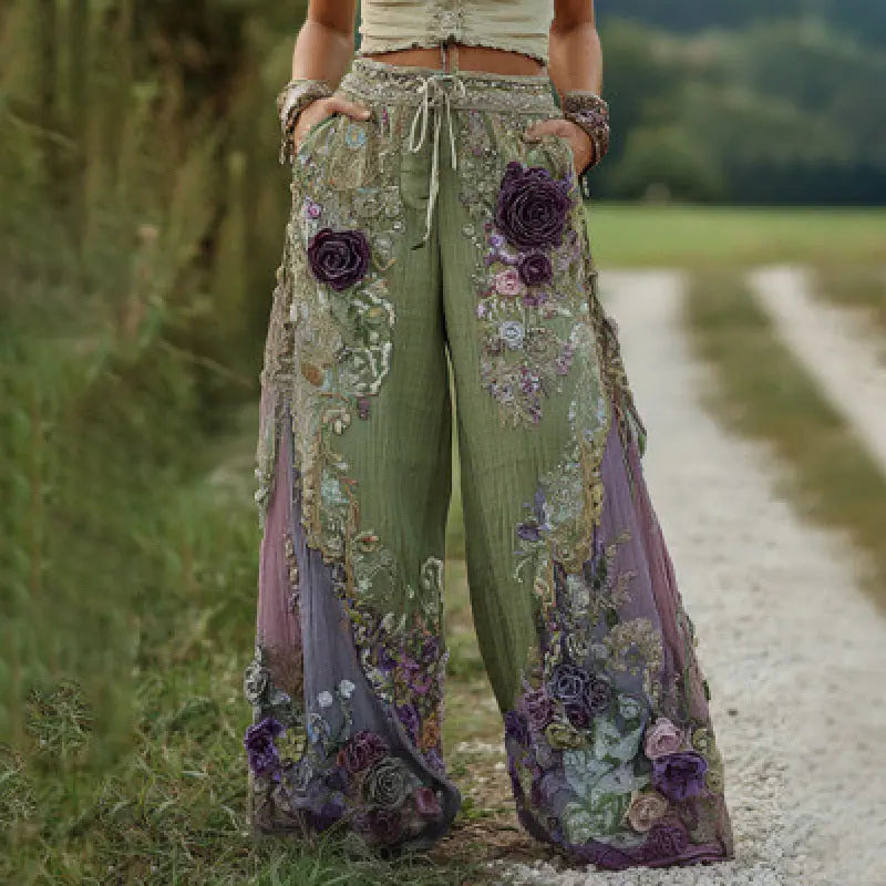 3D Floral Print Pattern Elegant Straight Women's Trousers hercurva