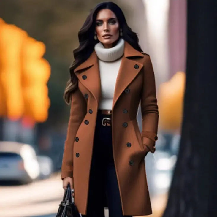 European And American Elegant Women's Solid Color Double Breasted Woolen Coat hercurva