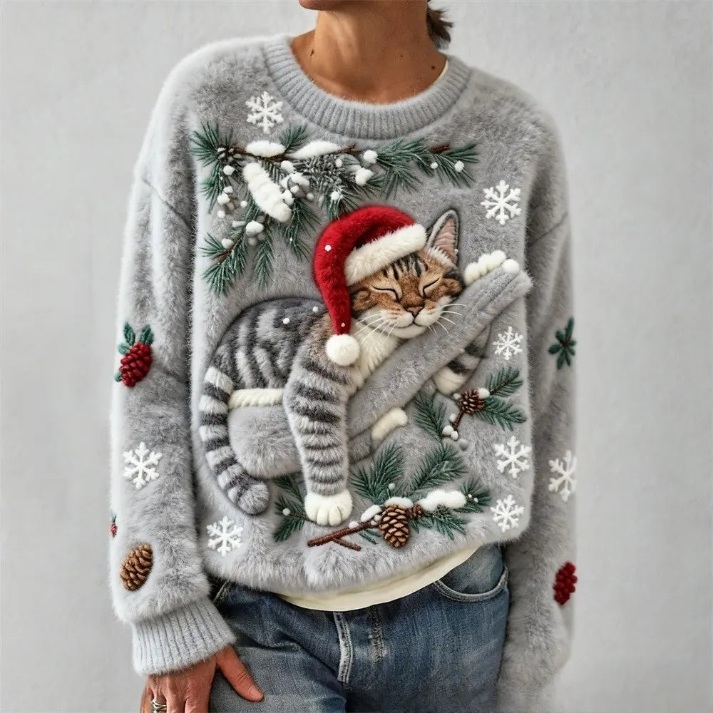 3D Digital Printed Flannel Christmas Women's Round Neck Sweatshirt hercurva