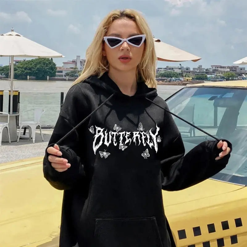 Gothic Letter Butterfly Loose Couple Sweatshirt hercurva