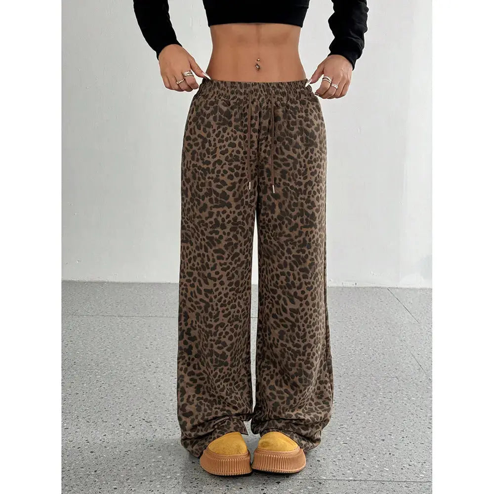 Leopard Print Floral Print Casual Jumpsuit Wide Leg Loose hercurva