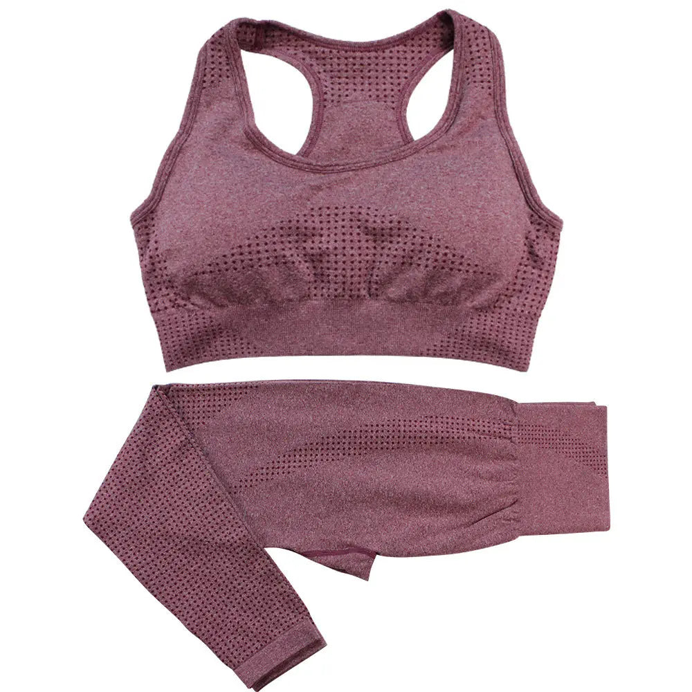 2PCS Seamless Yoga Set Women Tracksuit High Waist Leggings Workout Sportswear Gym Clothing Fitness Crop Top Sports Suits Gym Set hercurva
