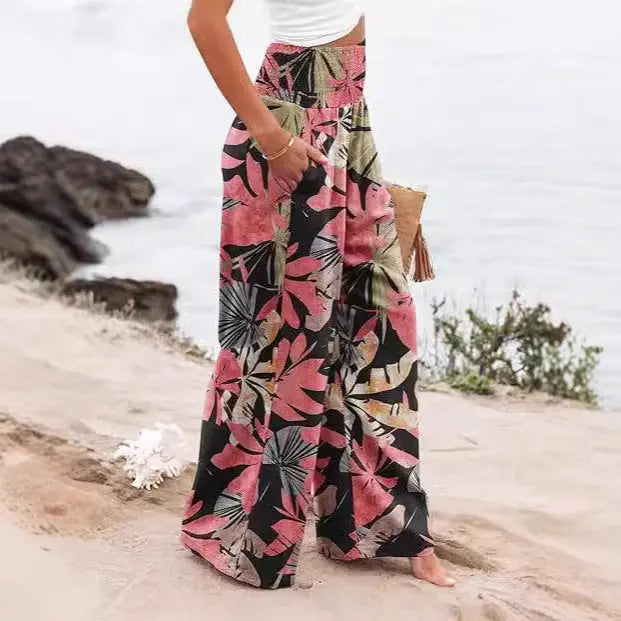 Summer Women's Fashion Loose Temperament Printed High Waist Wide Leg Trousers hercurva