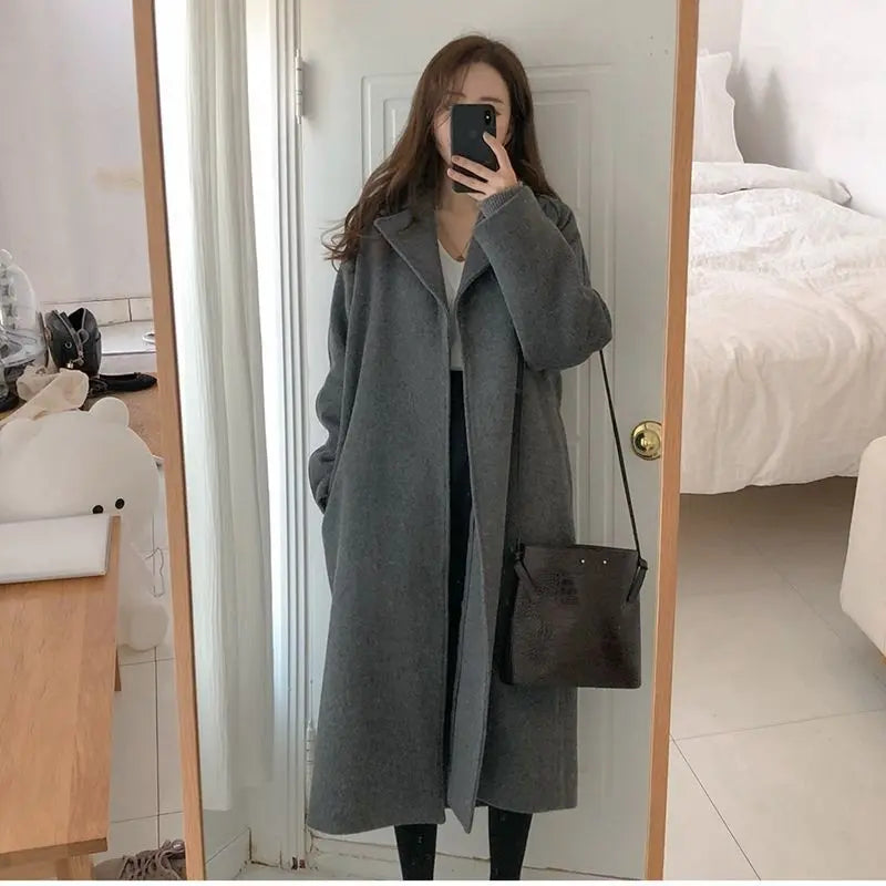 Loose Temperament Minimalist Lace-up Thick Wool Commuter's All-matching Coat hercurva