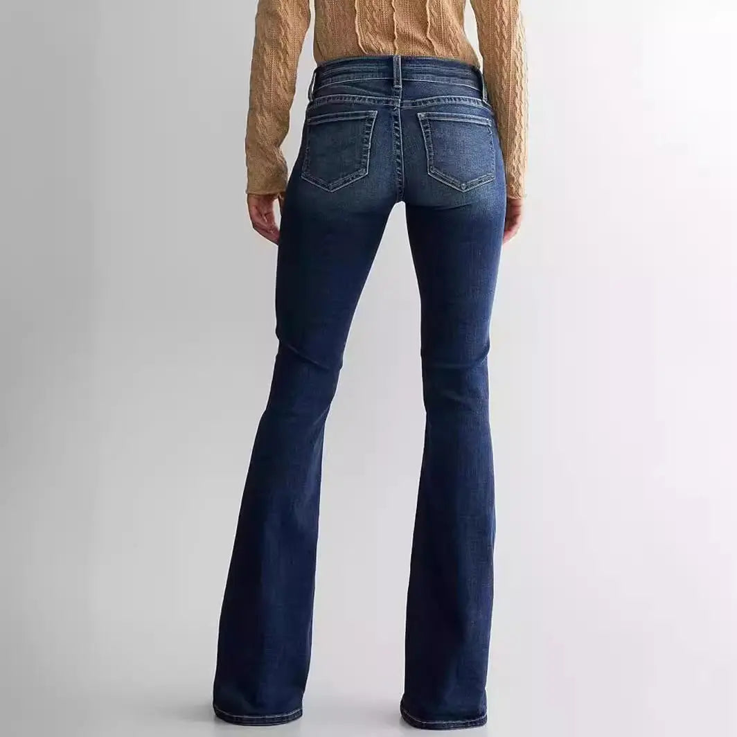 Ladies Mid Waist Slim Fit Stretch Retro Flared Jeans hercurva