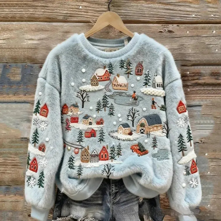 3D Digital-Print Flannel Slim-Fit Crew-Neck Sweatshirt hercurva