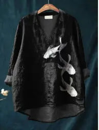 Fashion Digital Printing Large Wide V-neck Top hercurva