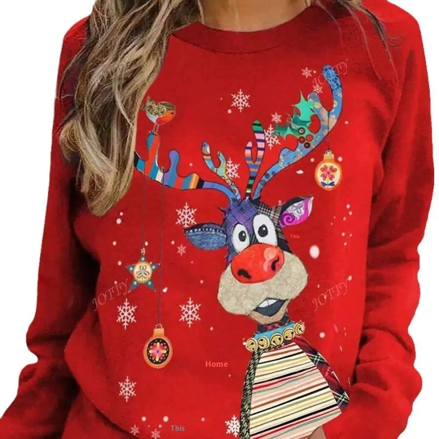 Christmas European And American Women Printed Crew Neck Sweatshirt hercurva
