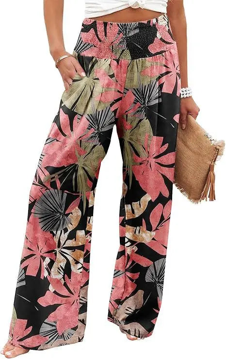 Summer Women's Fashion Loose Temperament Printed High Waist Wide Leg Trousers hercurva