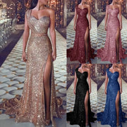 Women's Clothing One-shoulder Sleeveless Bronzing Split Dress hercurva