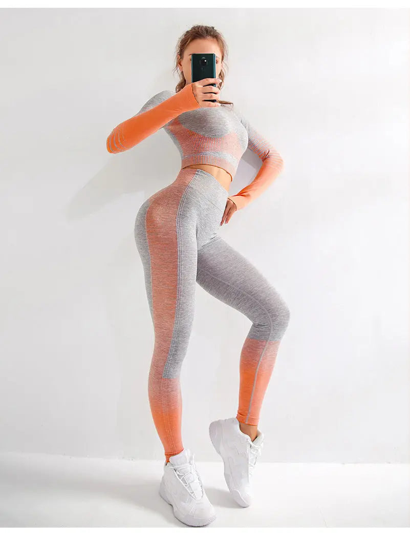 LANTECH Women Yoga Sets Gym Fitness Athletic 2 Pcs Sports Suits Set Pants Leggings Sportswear Leggings Seamless Sports Shirts hercurva