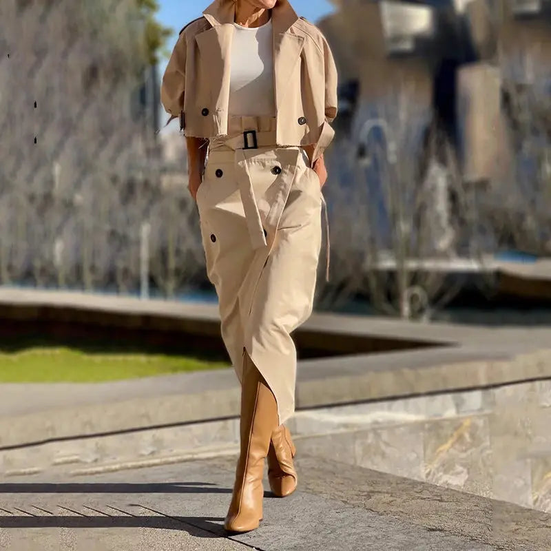 European And American Leisure Workwear Elegant Button Belt Suit Skirt hercurva
