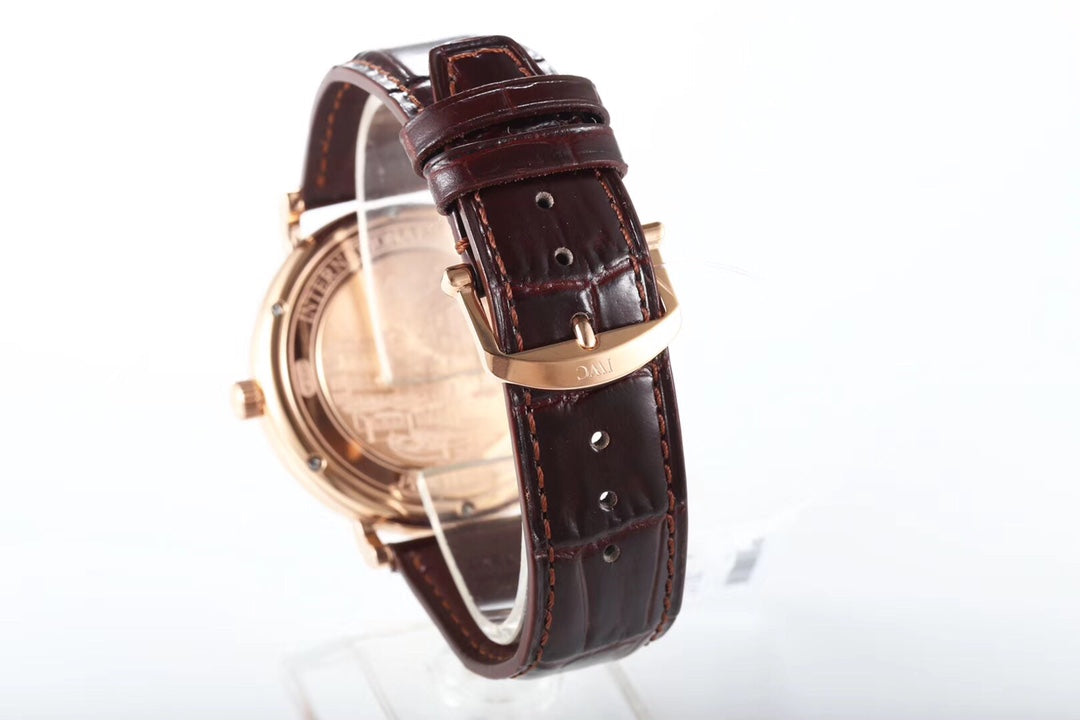 IWC Portofino 40mm White Dial Pink Gold Case Brown Leather