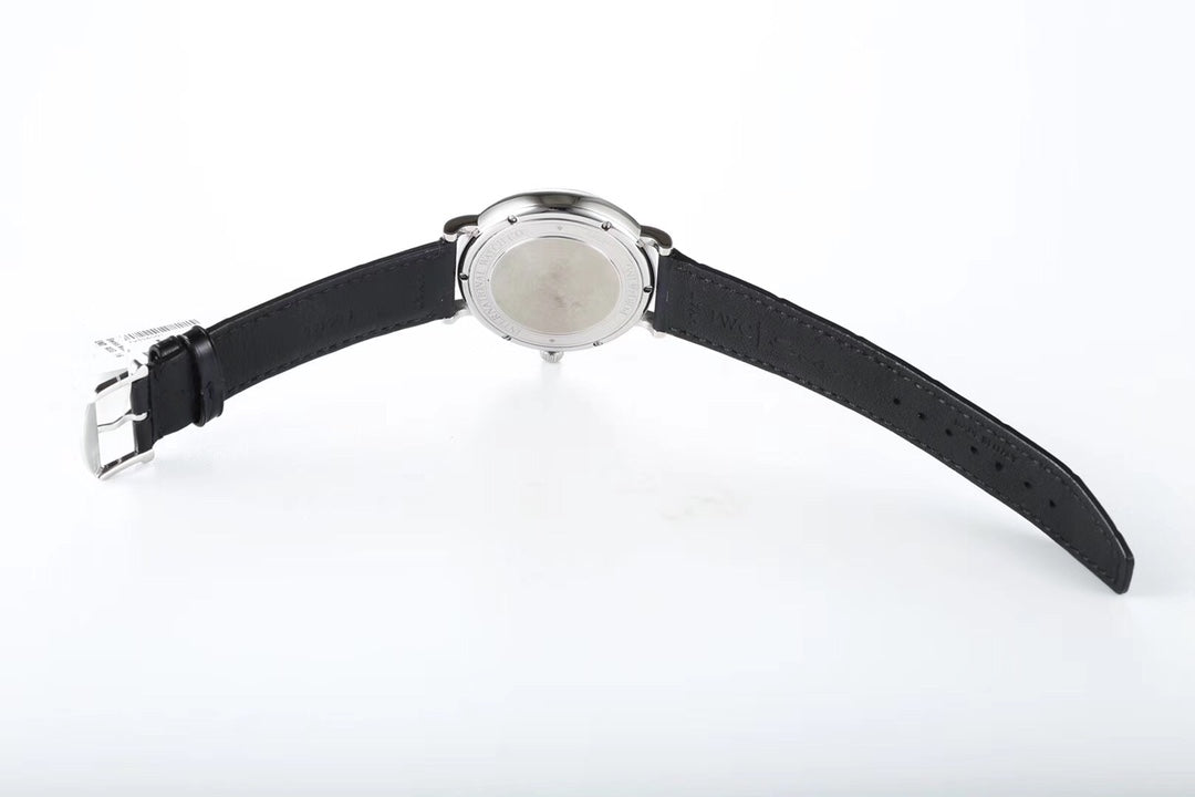 IWC Portofino 40mm Black Dial Steel Case Black Leather Strap