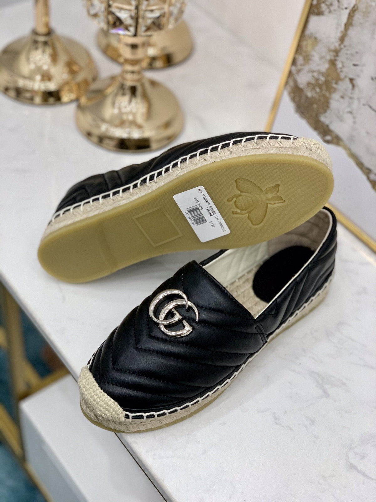 gg espadrilles black calfskin silver gg