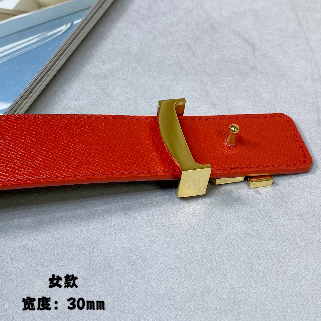 LV INITIALES 30 MM REVERSIBLE BELT IN BROWN MONOGRAM AND CHERRY RED CALFSKIN GOLD HARDWARE
