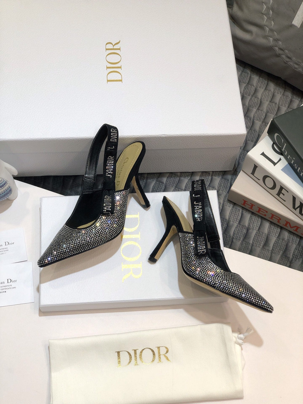 JAdior slingback pump 95 black full diamond crystal and seude