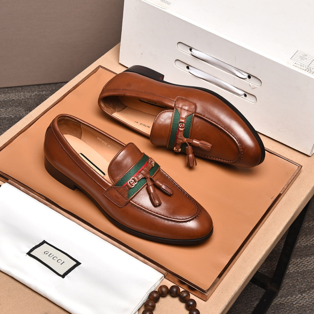 GG Men's Tassel Loafers Brown Cowhide 546330