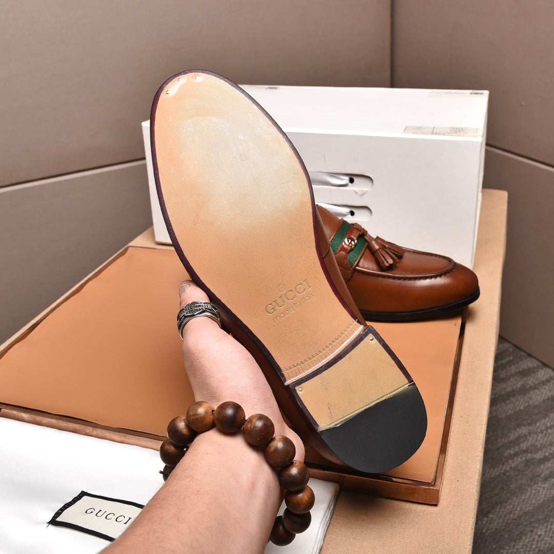 GG Men's Tassel Loafers Brown Cowhide 546330