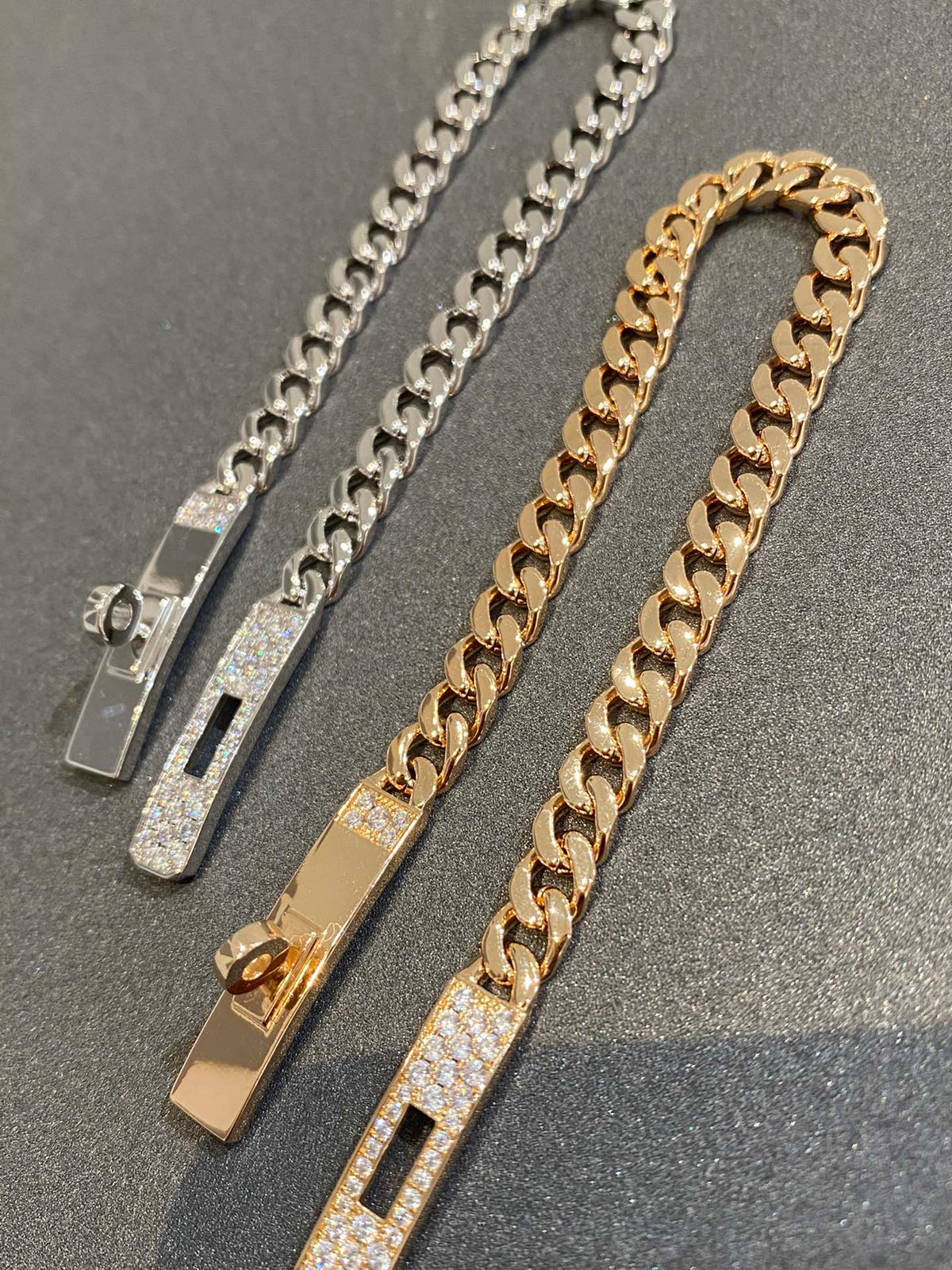 H Kelly Gourmette Sliver Diamond Bracelet