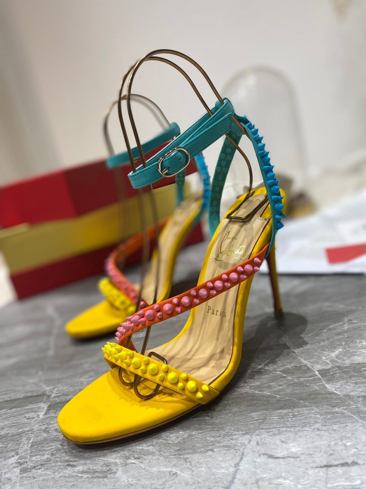 CL Spiked Sandals Multicolor Sheepskin Alloy Steel 346022