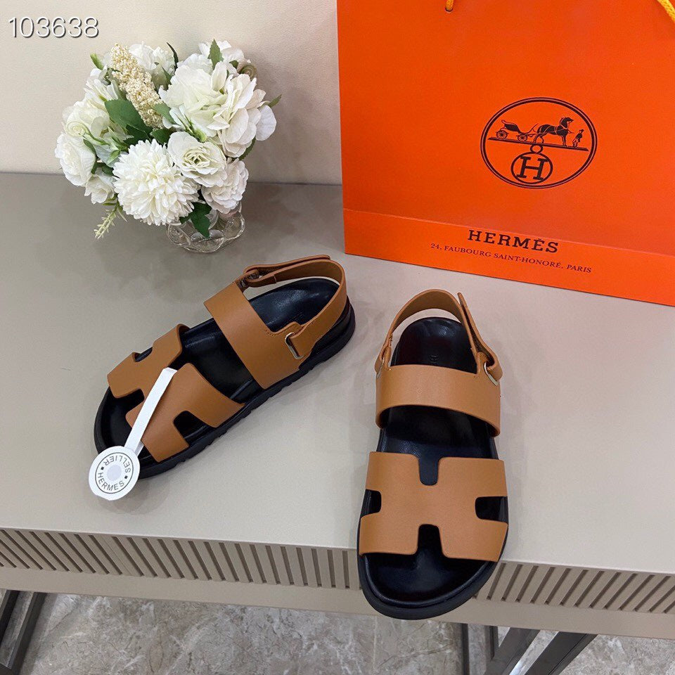 HM GENIUS SANDAL COPPER AND BLACK CALFSKIN