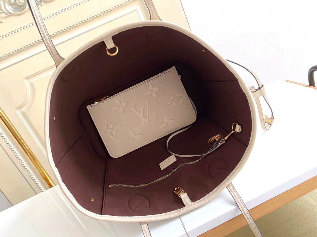 NEVERFULL MM 32 TOURTERELLE GRAY MONOGRAM EMPREINTE LEATHER