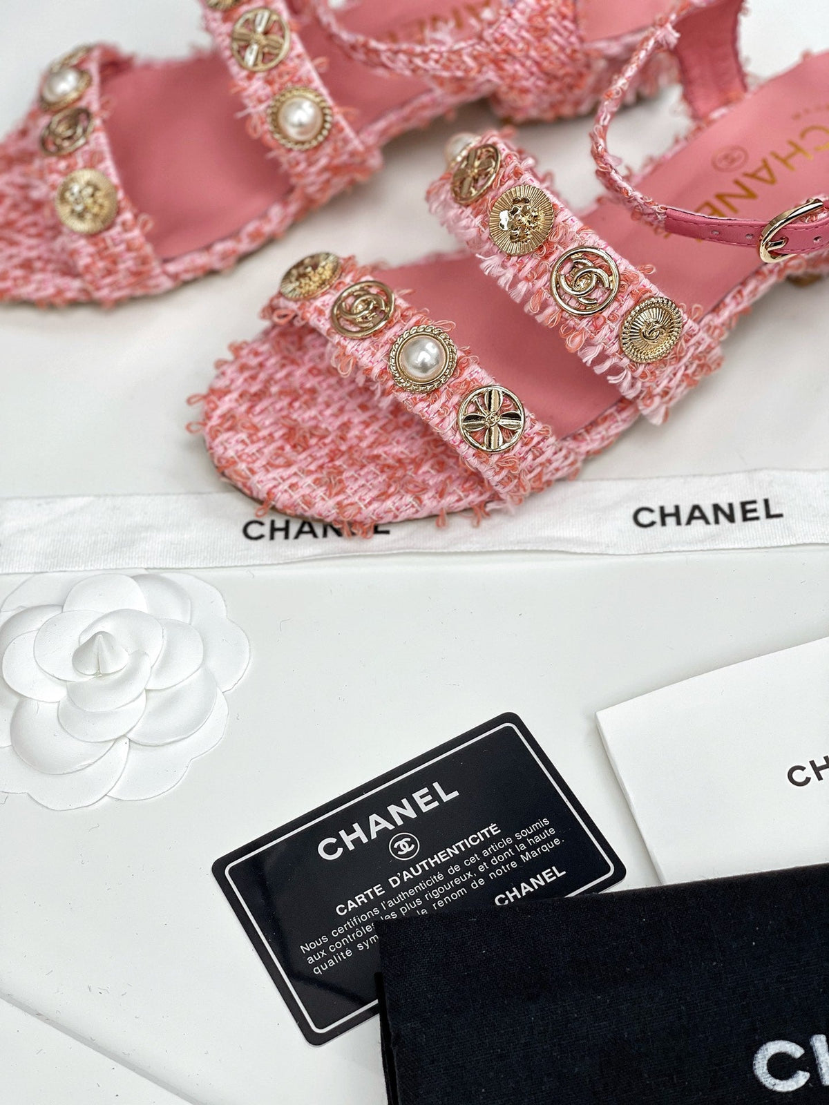 Chanel 2026 Interlocking CC Logo Sandals Tweed 162285