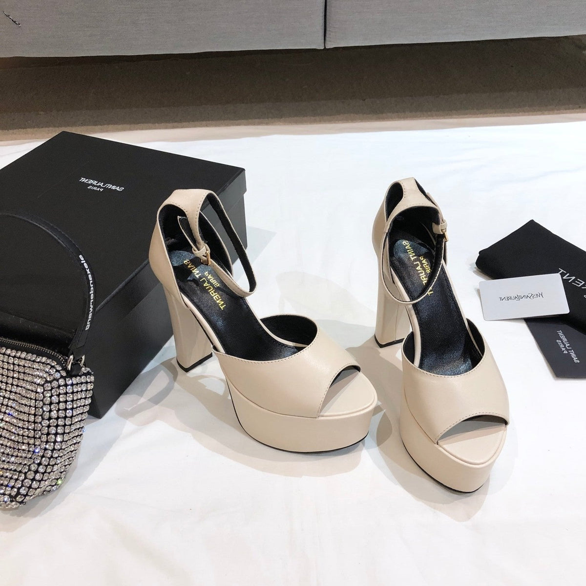 SL JODIE 135 PLATFORM SANDALS CREAM CALFSKIN