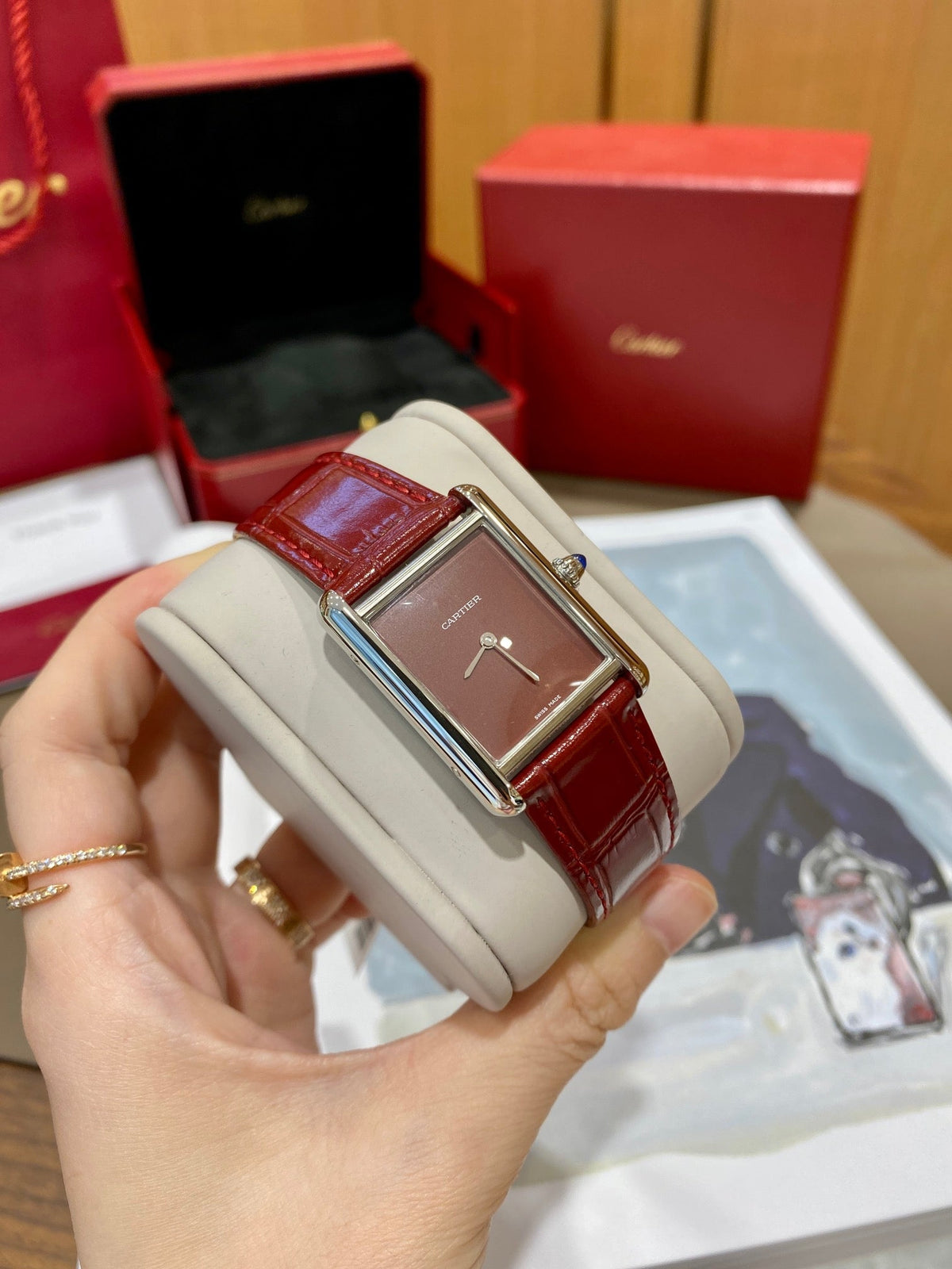 Cartier Tank 25.5mm Quartz Silver Red Dial