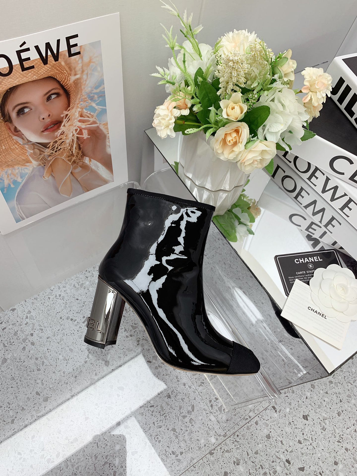 Chanel 2026 Bicolor Cap-Toe Boots 85mm Patent Leather 162120