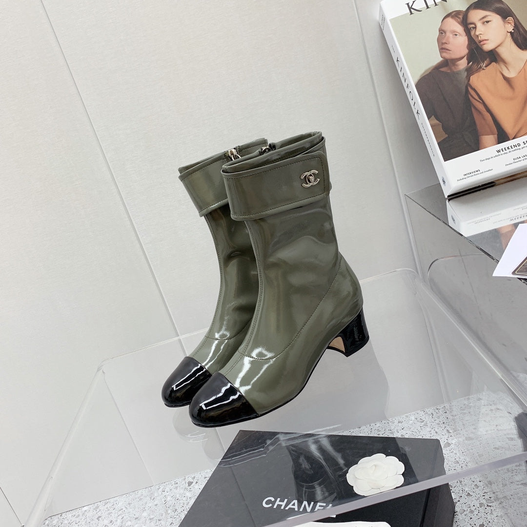 Chanel 2026 Cap Toe Ankle Boots Patent Leather 162178
