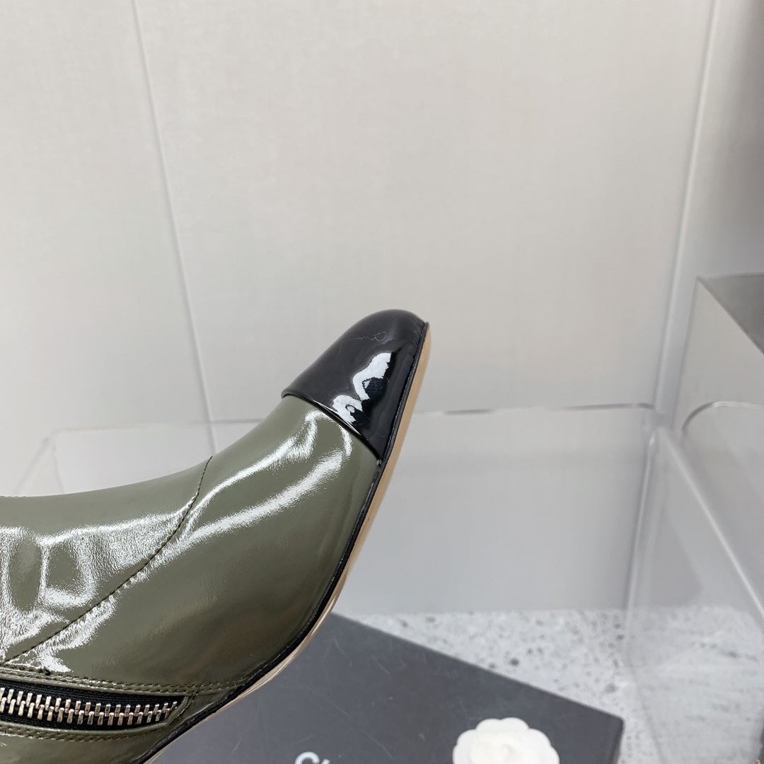 Chanel 2026 Cap Toe Ankle Boots Patent Leather 162178