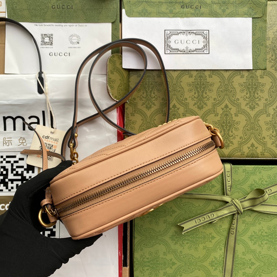 gg marmont mini 18cm zip top dark beige calfskin gold hardware