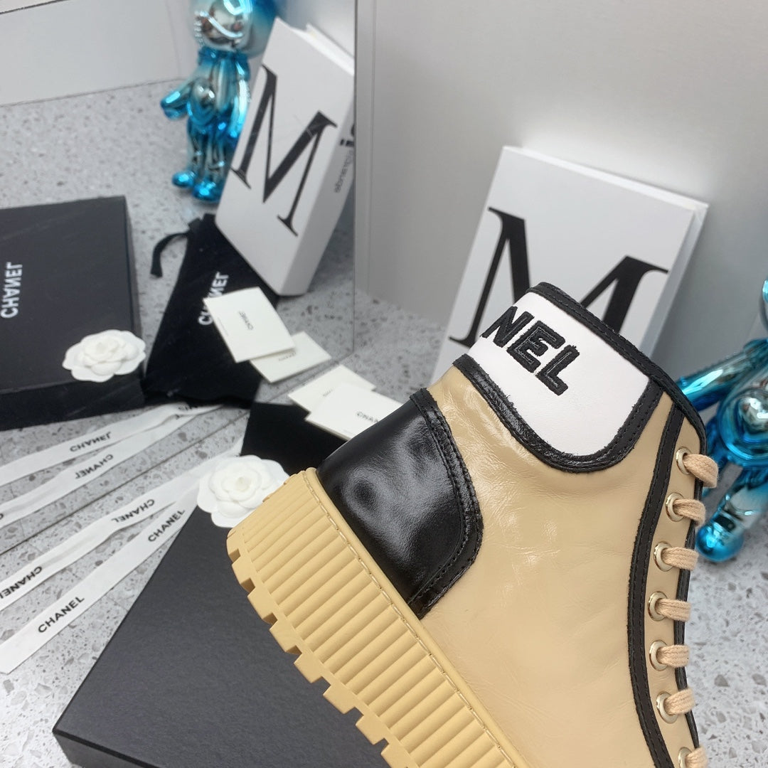 Chanel 2026 Shiny Lace Up Ankle Sneakers Leather 162211