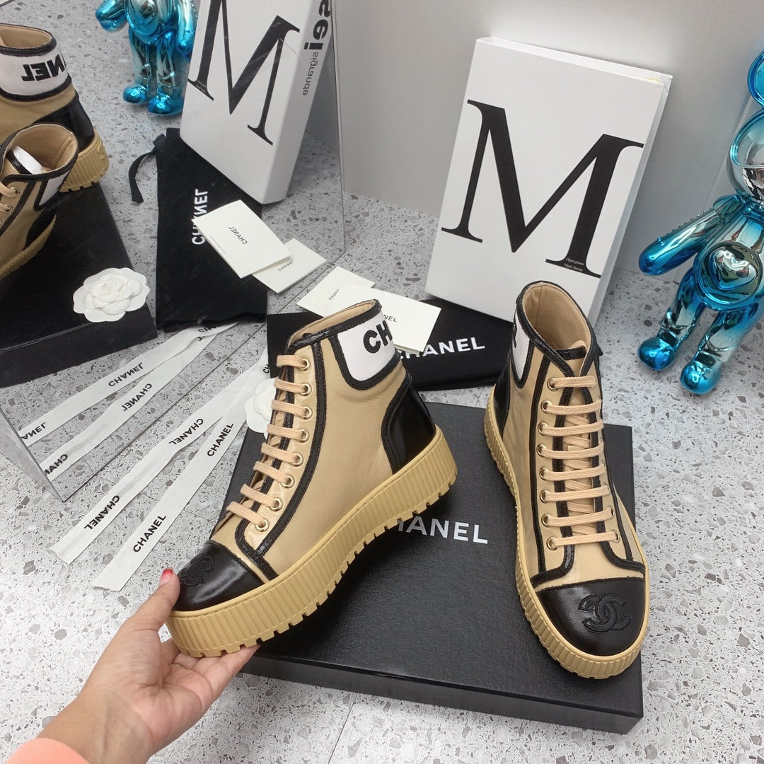 Chanel 2026 Shiny Lace Up Ankle Sneakers Leather 162211