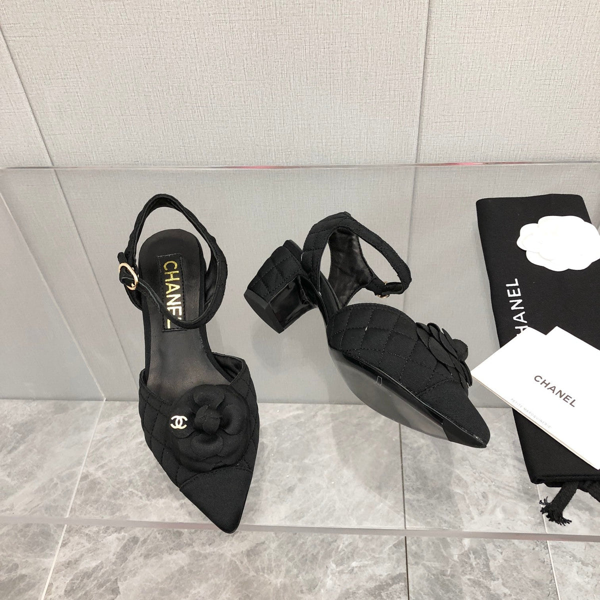 CC 25C 5CM Slingback Flats Black  Fabric 213241