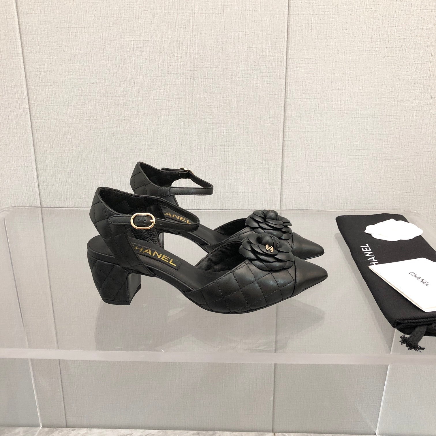 CC 25C 5CM Slingback Flats Black Leather 213242