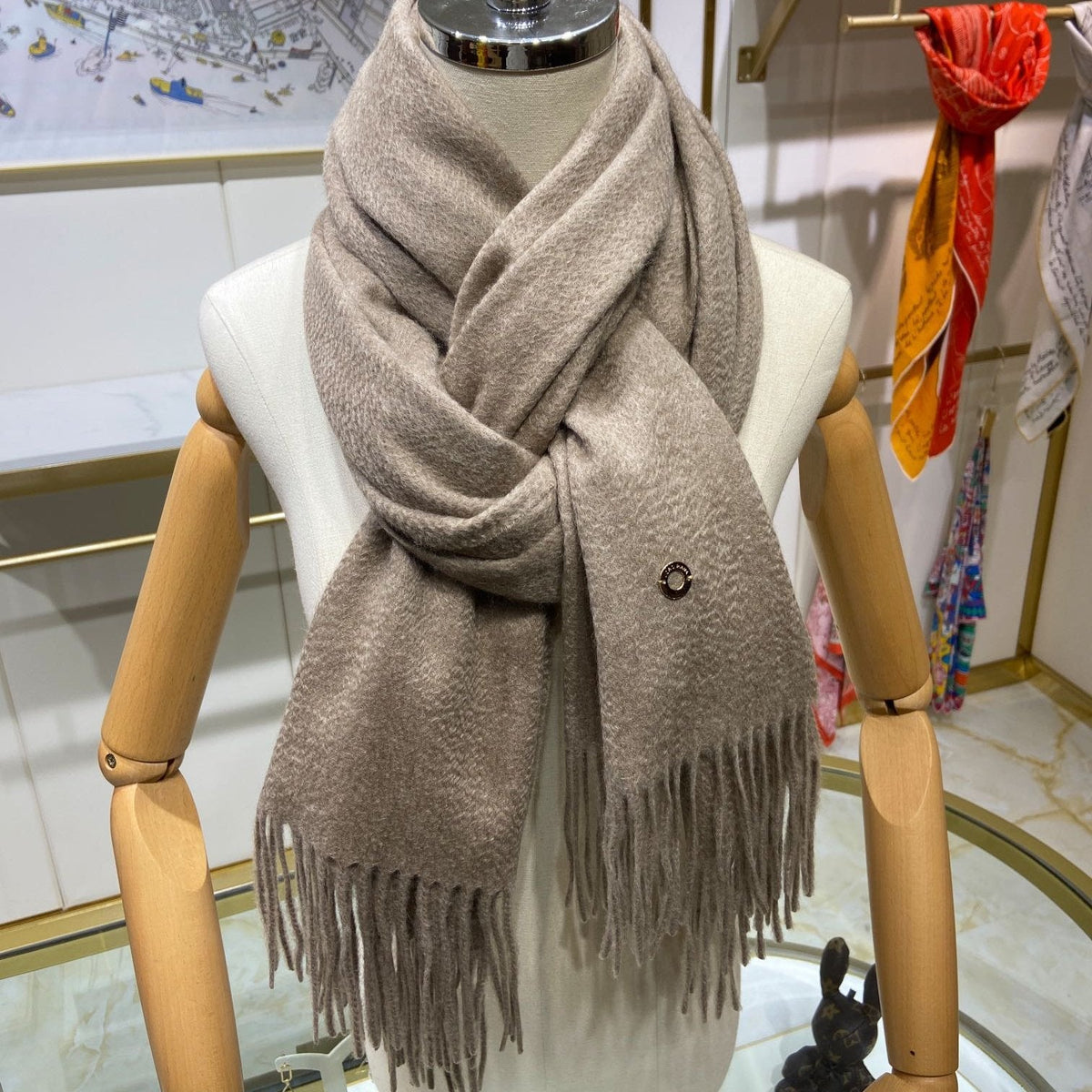 LP Grande Unita Scarf 200 CM In Grey Brown Cashmere 645519