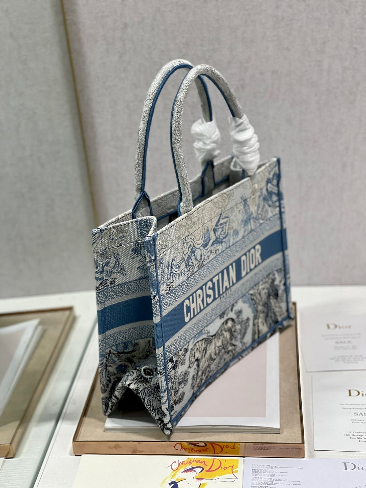 Medium CD Book Tote 36cm Gradient Blue Tiger