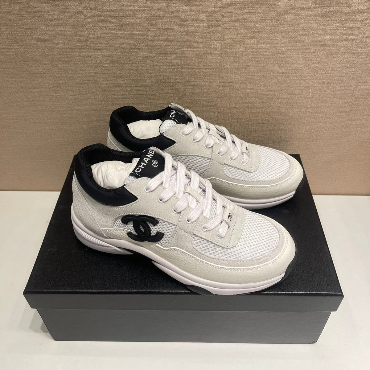 CC Sneaker White Calfskin Grey Suede