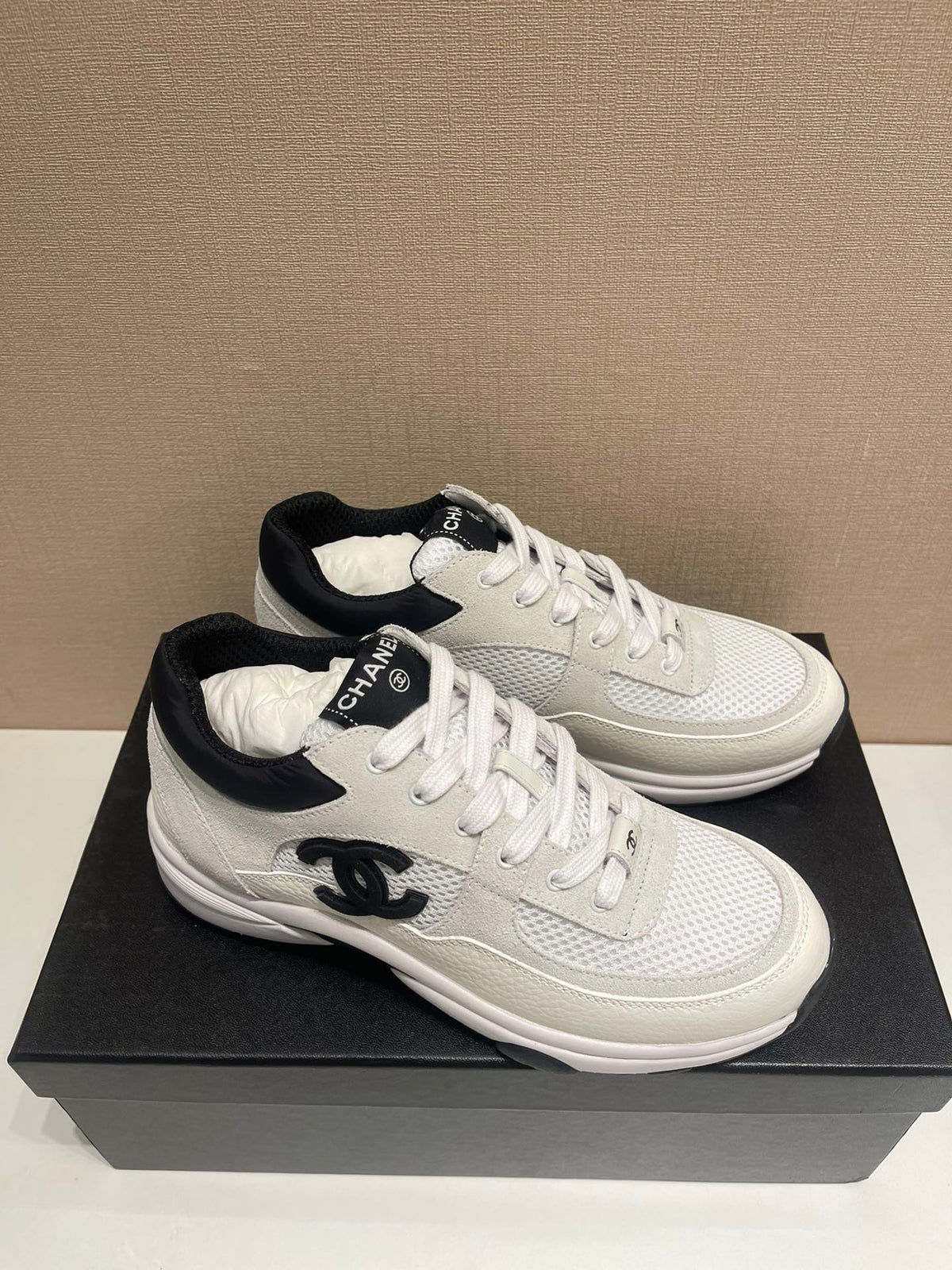 CC Sneaker White Calfskin Grey Suede