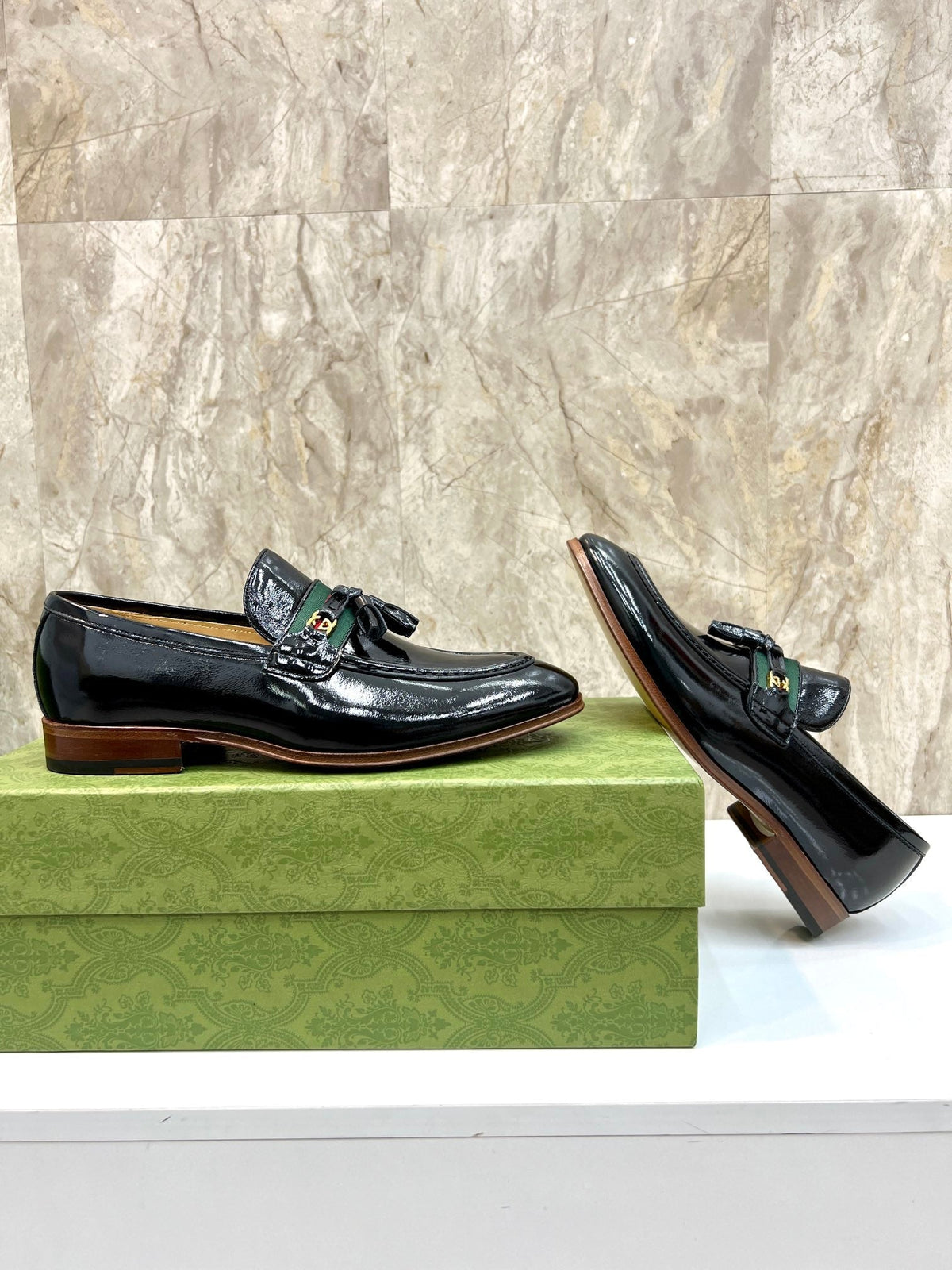 GG Men's Tassel Loafer Black Patent Leather 548745