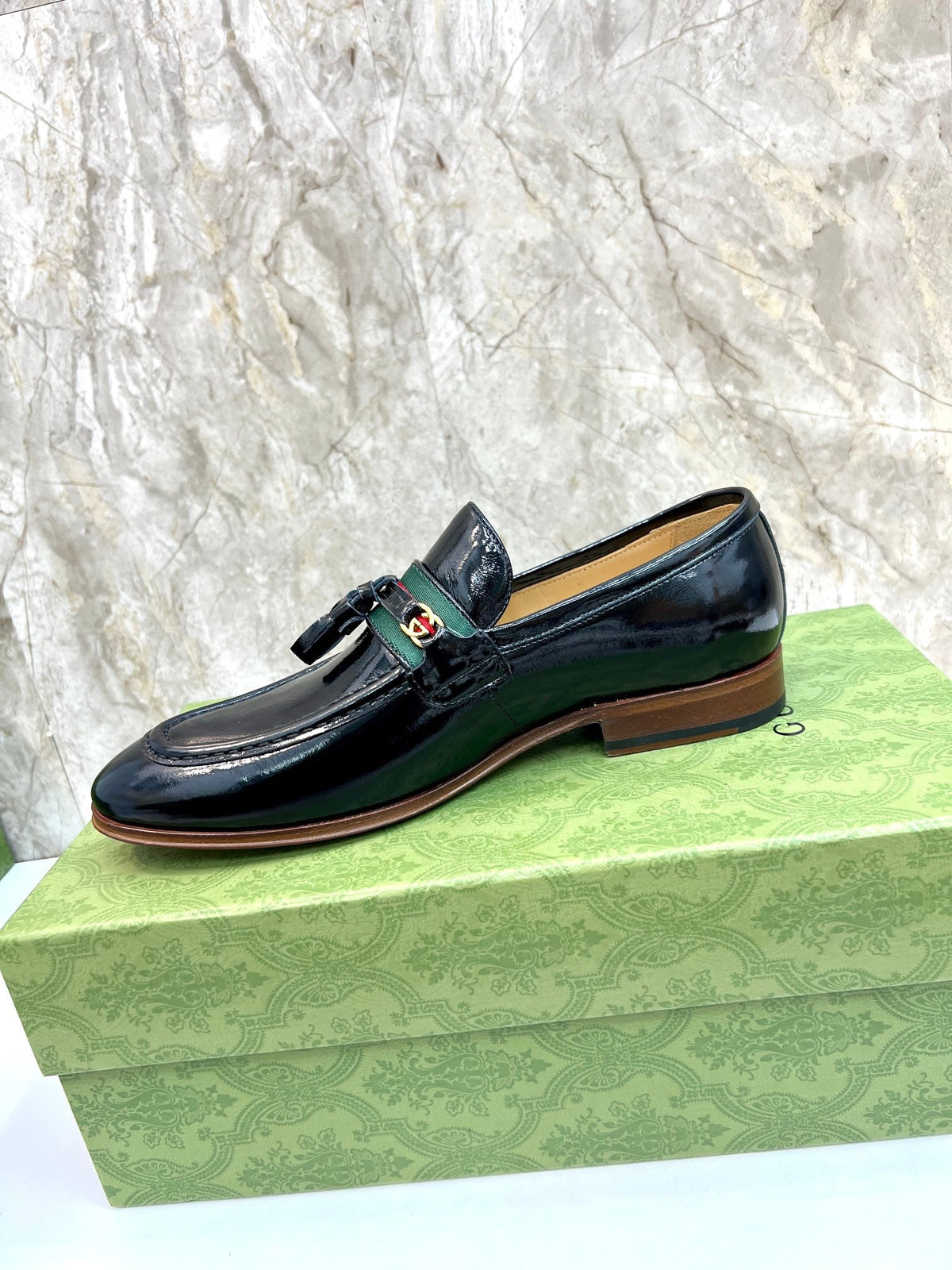 GG Men's Tassel Loafer Black Patent Leather 548745