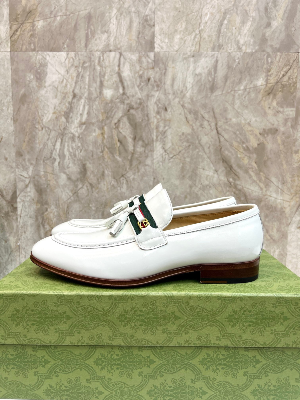 GG Men's Tassel Loafer White Cowhide 548746