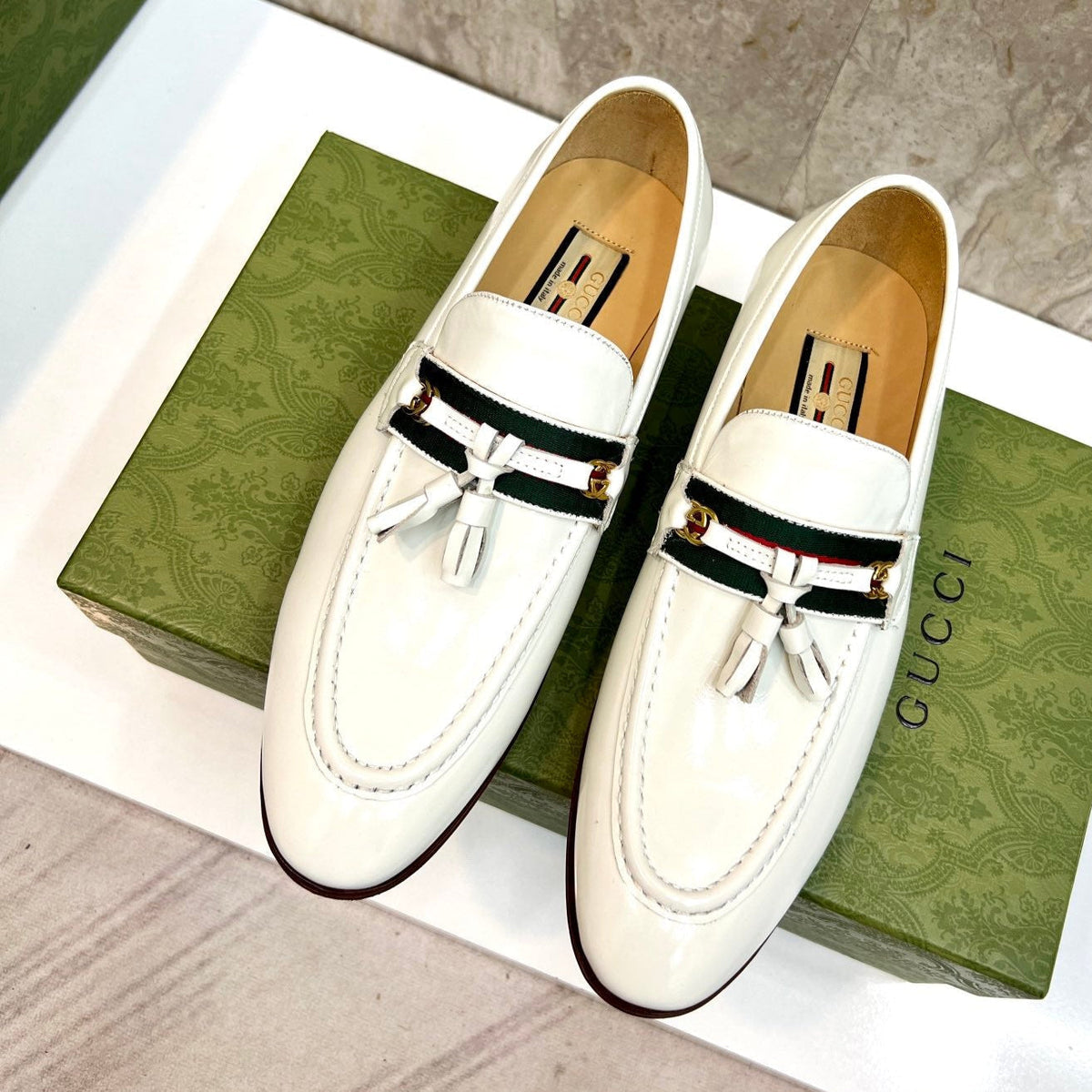 GG Men's Tassel Loafer White Cowhide 548746