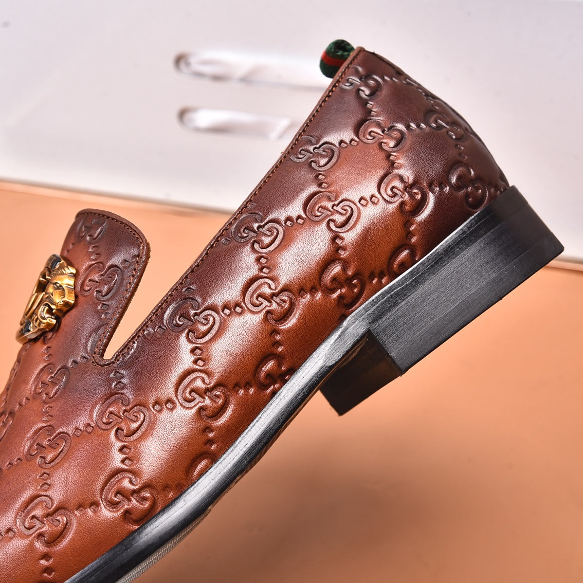 GG Men's Interlocking GG Loafer Brown Embossed Cowhide 480402