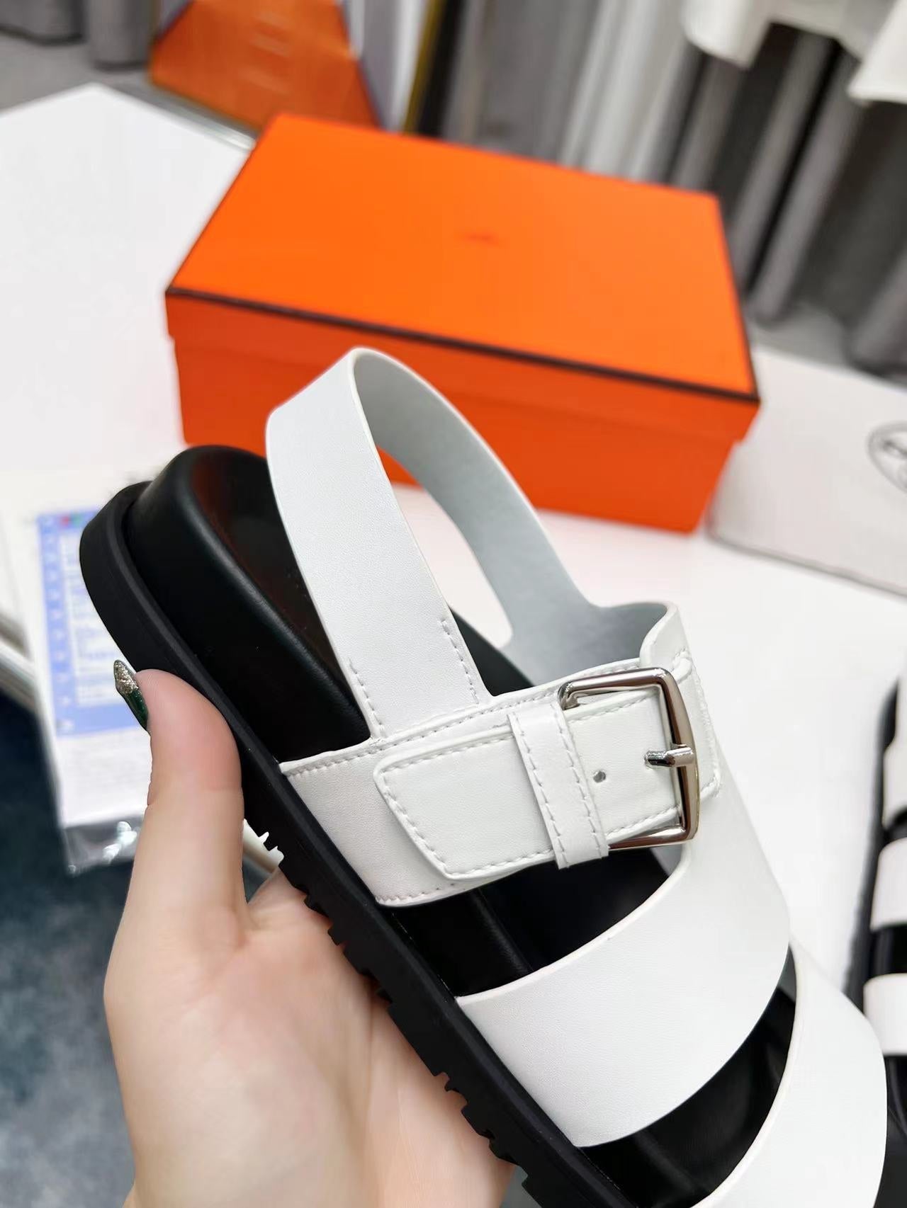 HM HENRIO SANDAL WHITE CALFSKIN